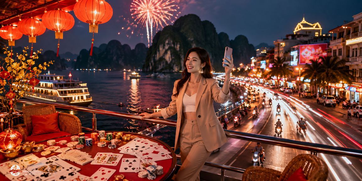 Bàn bài neon tại Hạ Long Bay với giao diện casino an toàn và mã hóa SSL