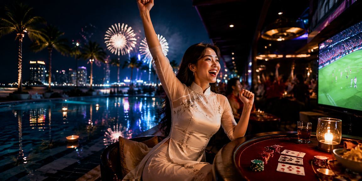 Bàn bài live casino tại Nha Trang với giao diện tiếng Việt trên màn hình lớn
