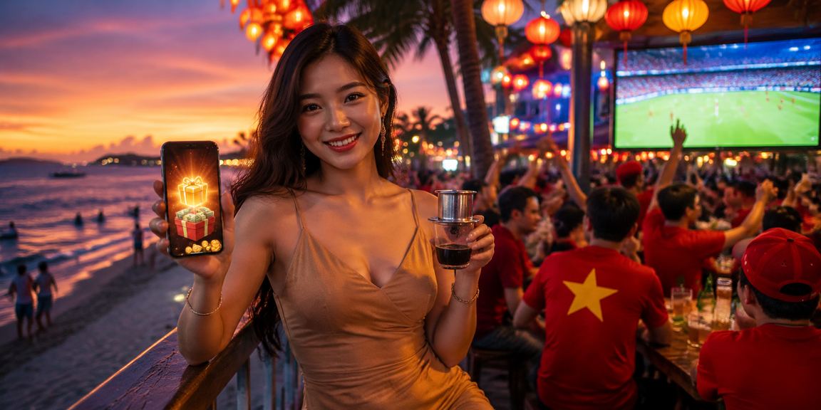 Người dùng tại Phú Quốc trải nghiệm casino trực tuyến trên điện thoại bên ly cà phê